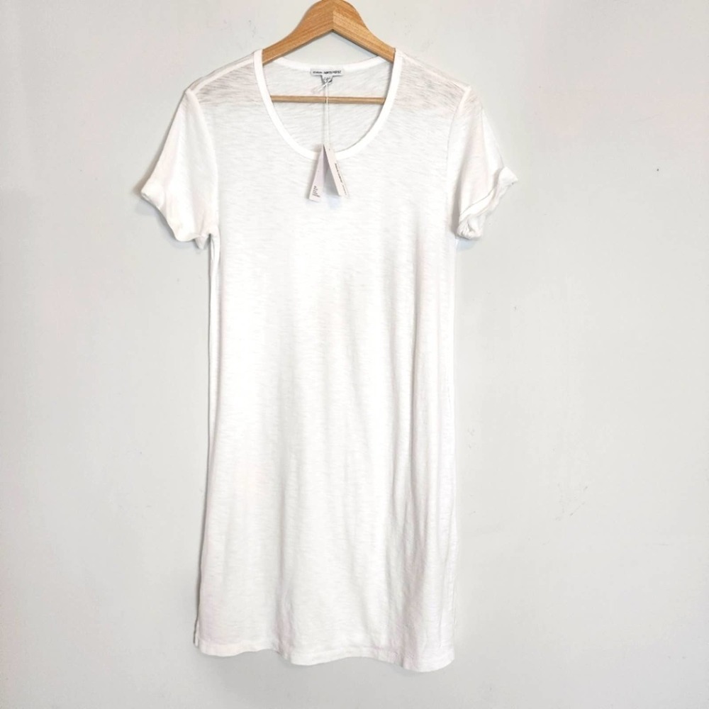 NWT James Perse White Rolled Sleeve Cotton Blend White T-Shirt Dress Size 1 or S - Picture 2 of 9